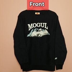 Black Crewneck Sweater with Bold White MOGUL Text